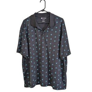 Mens Shirt XXL Navy Blue Swordfish Polka Dot Casual Button Up Collared Stretch